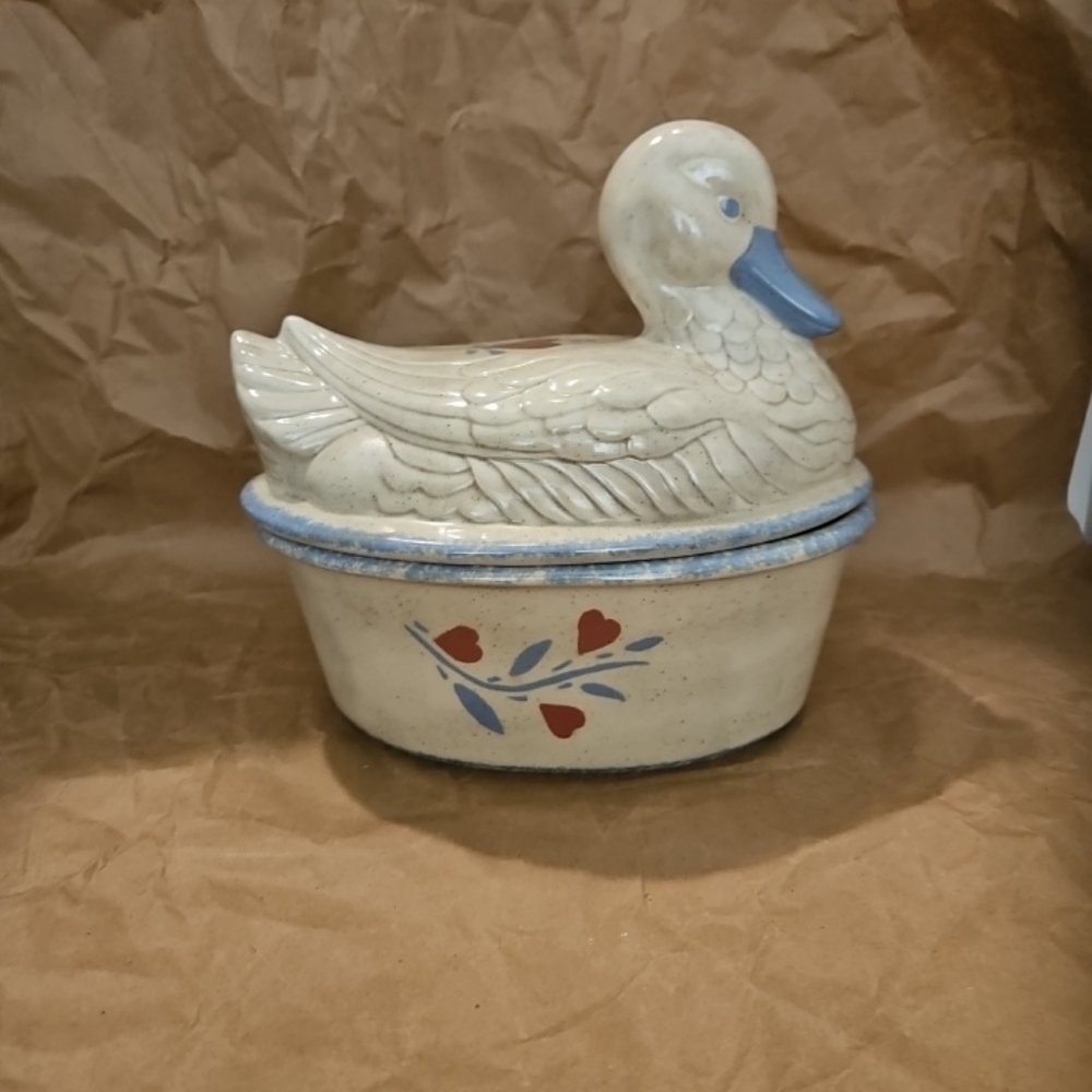 Vintage Country Duck Ceramic Heart And Spongeware Tureen